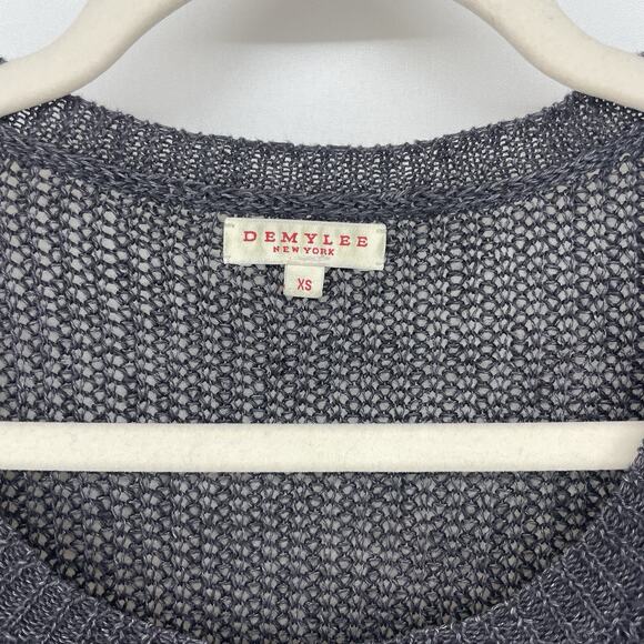 Demylee Size XS Open Knit Linen Sweater Top Soft Black Boxy Lightweight Preppy - Picture 5 of 7